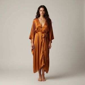 Anthropologie Bronze Satin Maxi Dress